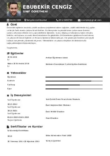 Sınıf Öğretmeni Cv Örnekleri cv indir